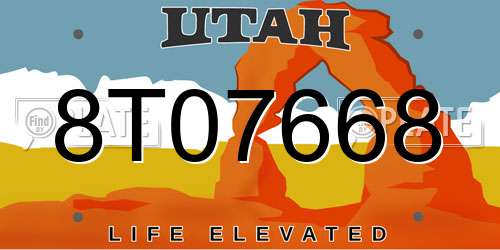 8T07668 Utah License Plate