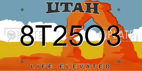 8T25O3 Utah License Plate