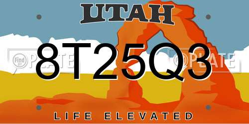 8T25Q3 Utah License Plate