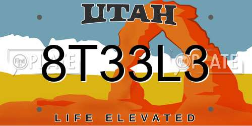 8T33L3 Utah License Plate