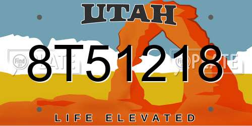 8T51218 Utah License Plate