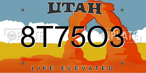 8T75O3 Utah License Plate