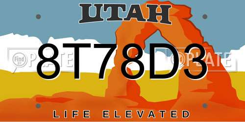 8T78D3 Utah License Plate