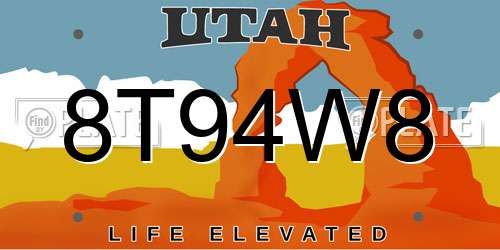8T94W8 Utah License Plate
