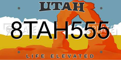 8TAH555 Utah License Plate