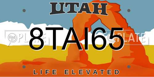 8TAI65 Utah License Plate