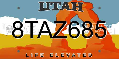 8TAZ685 Utah License Plate