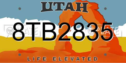 8TB2835 Utah License Plate
