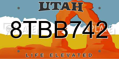 8TBB742 Utah License Plate