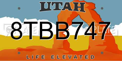 8TBB747 Utah License Plate