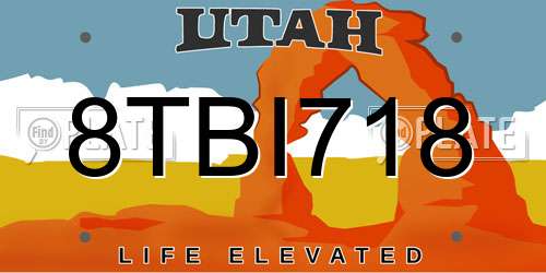 8TBI718 Utah License Plate