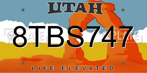 8TBS747 Utah License Plate