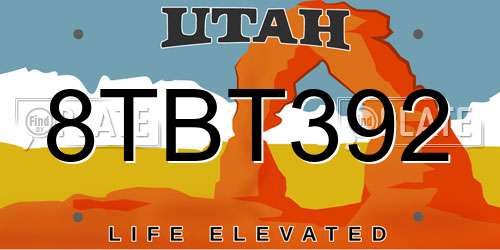 8TBT392 Utah License Plate