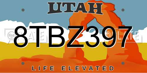 8TBZ397 Utah License Plate