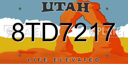 8TD7217 Utah License Plate