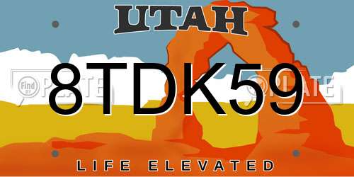 8TDK59 Utah License Plate