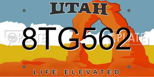 8TG562 Utah License Plate