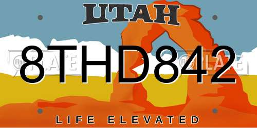 8THD842 Utah License Plate