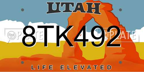 8TK492 Utah License Plate