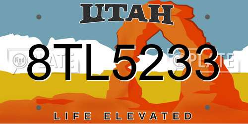 8TL5233 Utah License Plate
