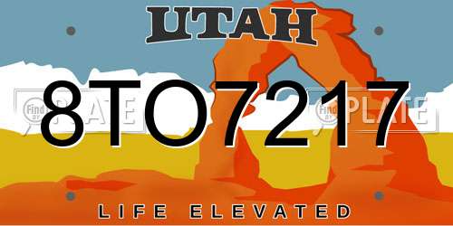 8TO7217 Utah License Plate