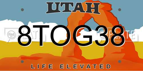8TOG38 Utah License Plate