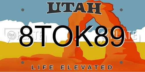 8TOK89 Utah License Plate