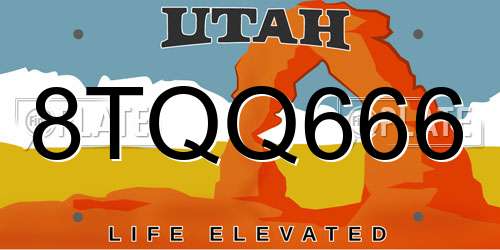 8TQQ666 Utah License Plate