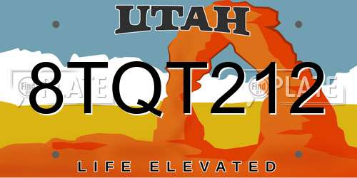 8TQT212 Utah License Plate