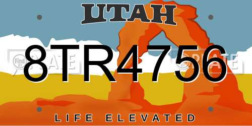 8TR4756 Utah License Plate