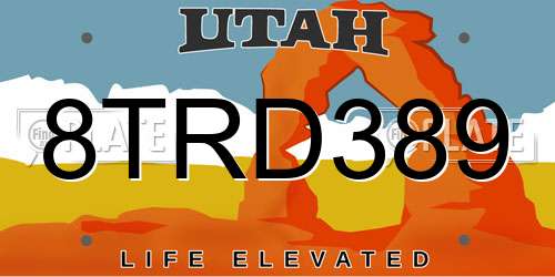 8TRD389 Utah License Plate