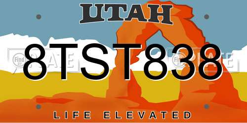 8TST838 Utah License Plate