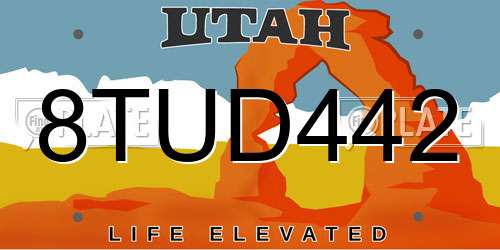 8TUD442 Utah License Plate