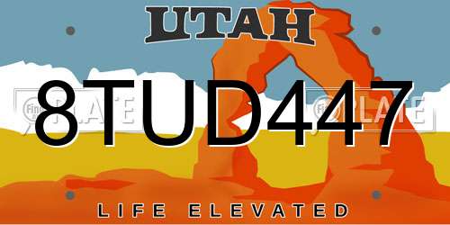 8TUD447 Utah License Plate