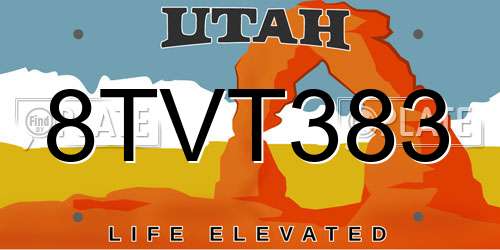 8TVT383 Utah License Plate