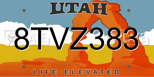 8TVZ383 Utah License Plate