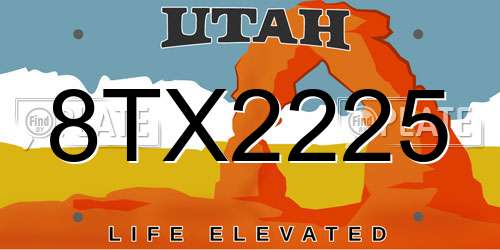 8TX2225 Utah License Plate