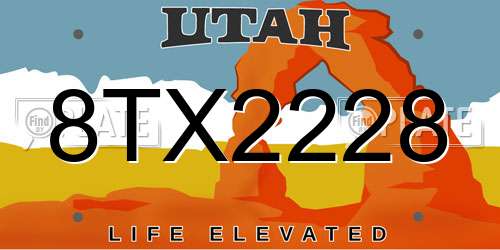 8TX2228 Utah License Plate