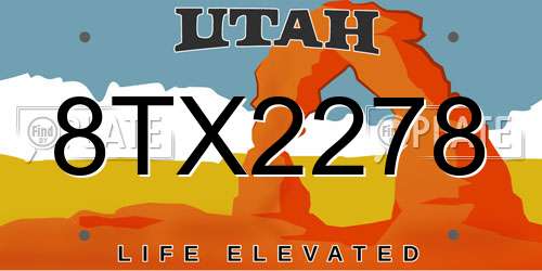 8TX2278 Utah License Plate