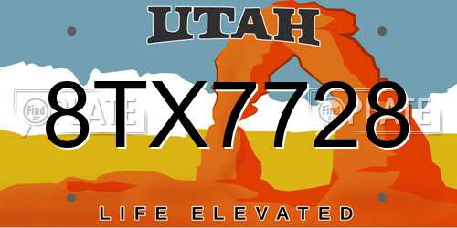 8TX7728 Utah License Plate