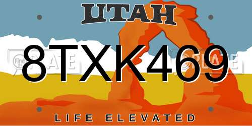 8TXK469 Utah License Plate