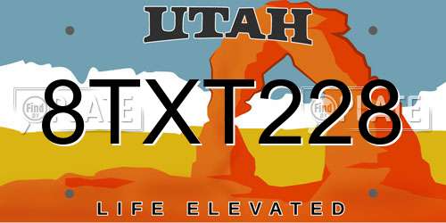 8TXT228 Utah License Plate