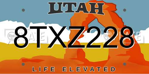 8TXZ228 Utah License Plate