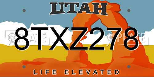 8TXZ278 Utah License Plate