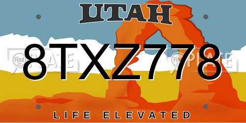 8TXZ778 Utah License Plate