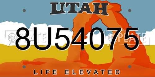 8U54075 Utah License Plate