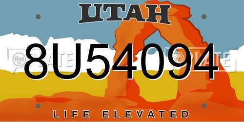 8U54094 Utah License Plate