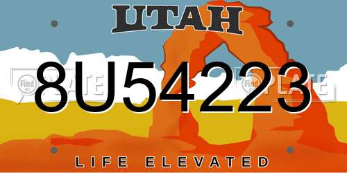8U54223 Utah License Plate