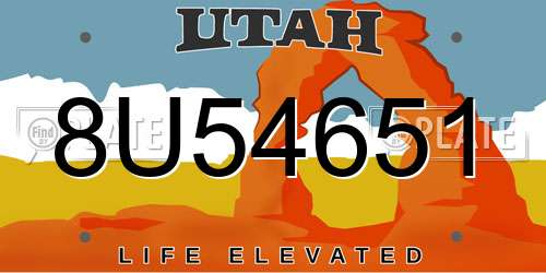 8U54651 Utah License Plate