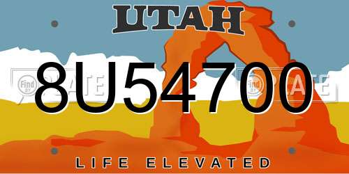 8U54700 Utah License Plate